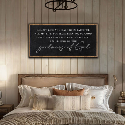 Goodness Of God faith sign canvas by Tailored Canvases, black chalkboard with white script on Tampa Home & Garden Store