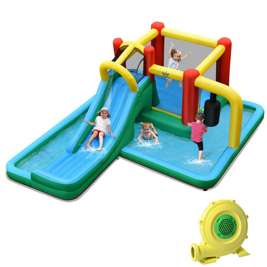 Inflatable Water Slide Climbing Bounce House with Tunnel and 735W Blower - Tampa Home & Garden Store