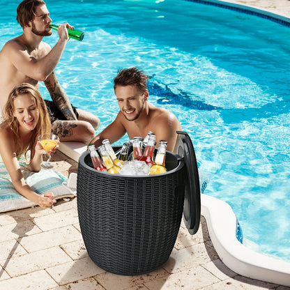9.5 Gallon 4-in-1 Patio Rattan Cool Bar Table black wicker cooler with ice poolside drinks on Tampa Home & Garden Store