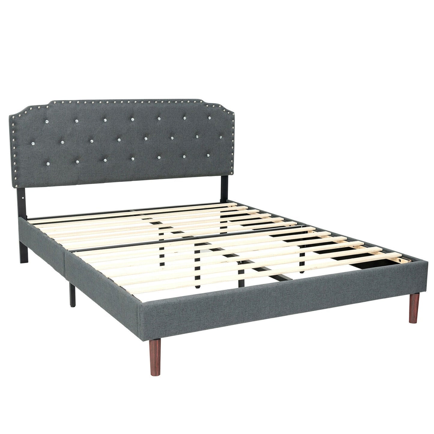 Base de cama tapizada con cabecera capitoné ajustable - Tamaño matrimonial