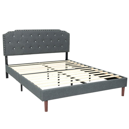 Base de cama tapizada con cabecera capitoné ajustable - Tamaño matrimonial