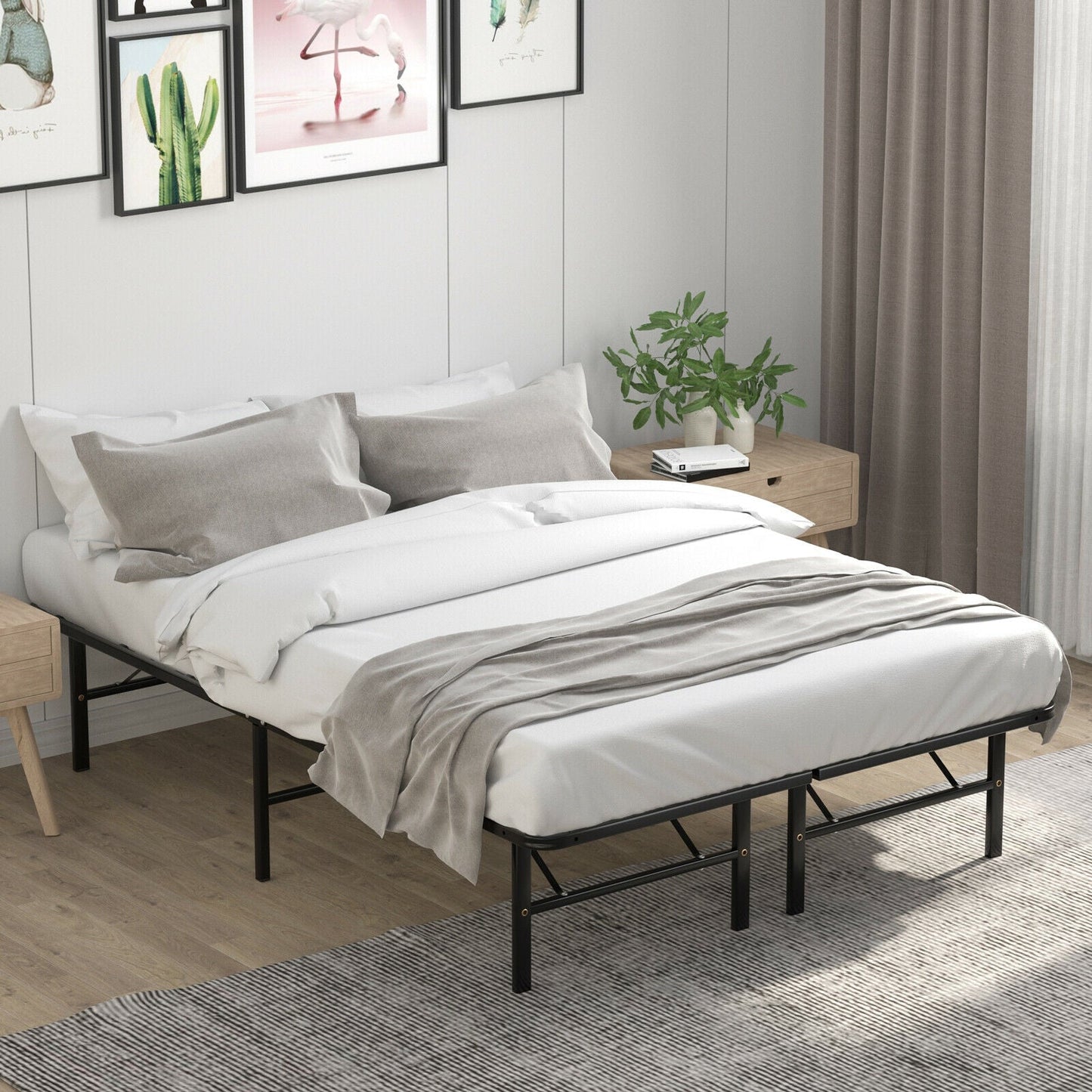 Base de cama de plataforma de metal plegable Twin/Full/Queen con montaje sin herramientas - Tamaño completo