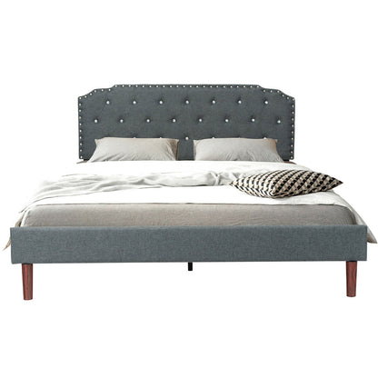 Base de cama tapizada con cabecera capitoné ajustable - Tamaño matrimonial