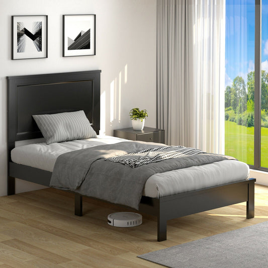 Twin Size Platform Bed Frame with Rubber Wood Leg-Black - Tampa Home & Garden Store