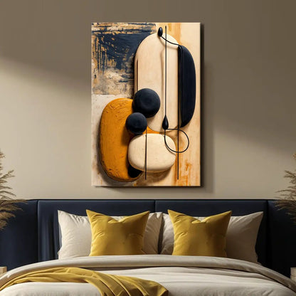 Orange Abstract Harmony Wall Art canvas by Tailored Canvases with cream and navy shapes on Tampa Home & Garden Store