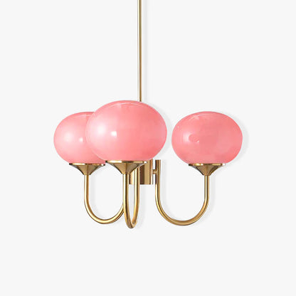 Chandelier Moktan Sabai modern glass bubble with pink hand-sprayed shades, 3 globes on Tampa Home & Garden Store