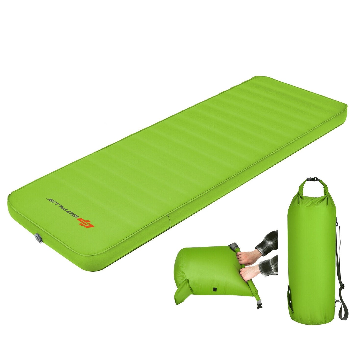 GemGear self inflating folding camping sleeping mattress lime green with carrying bag on Tampa Home & Garden Store