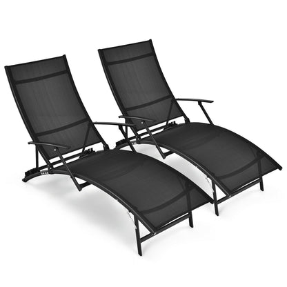 2 Tumbonas plegables y apilables de patio con reposabrazos - Negras