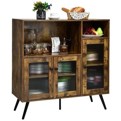 Aparador de cocina con puerta de cristal y estantes ajustables - Marrón rústico