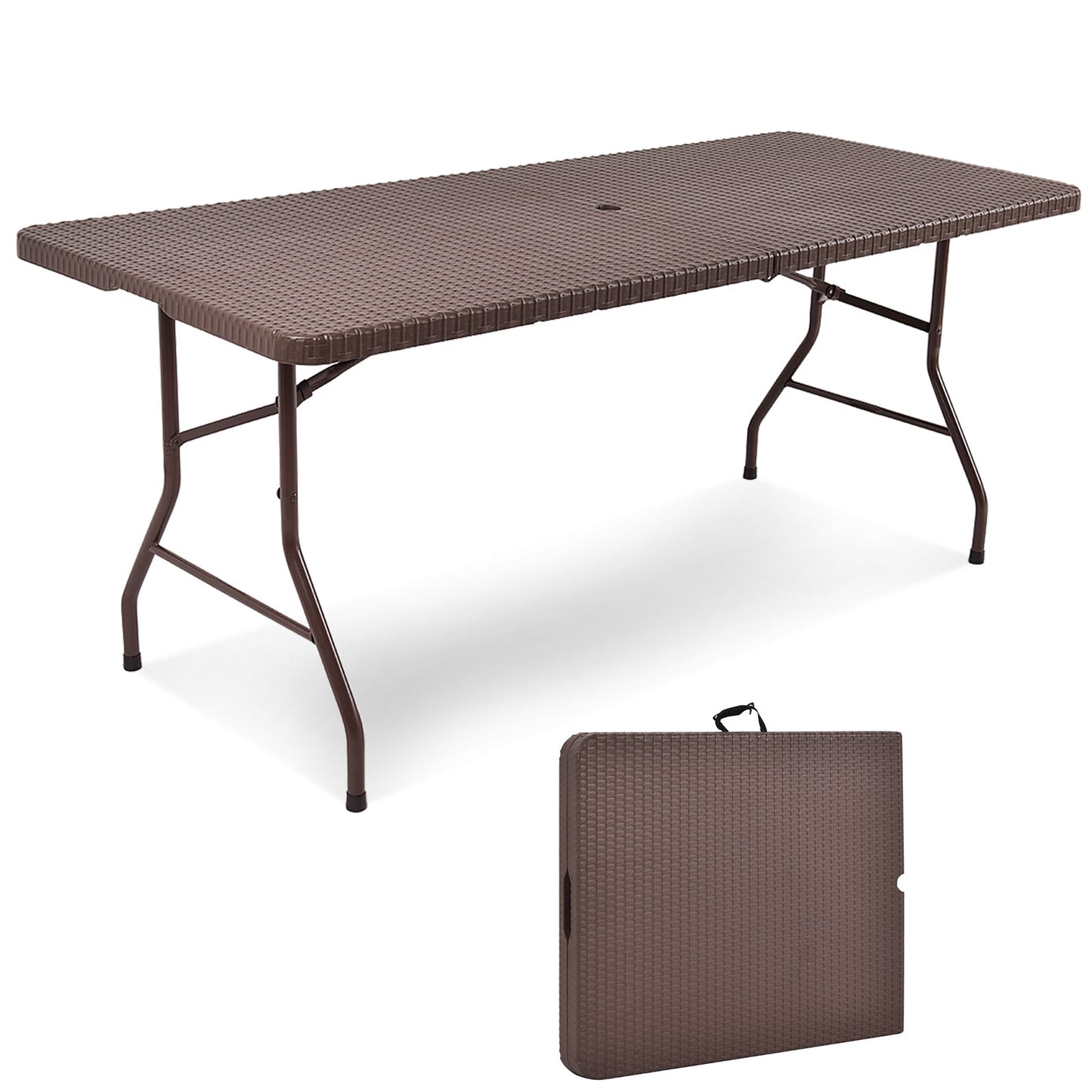 Mesa Plegable Portátil de Ratán de 6 Pies con Asa de Transporte