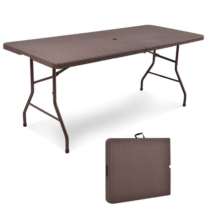 Mesa Plegable Portátil de Ratán de 6 Pies con Asa de Transporte