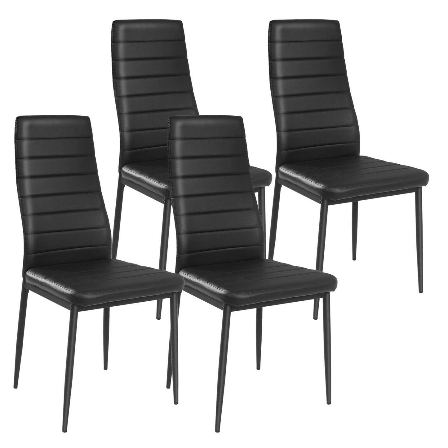 4-piece black leather dining chairs set with metal frames DirectDeals on Tampa Home & Garden Store