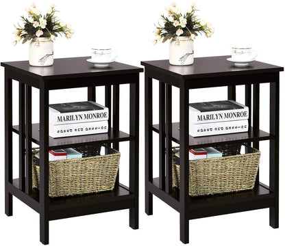 2 Pieces 3-Tier Nightstand with Reinforced Bars and Stable Structure