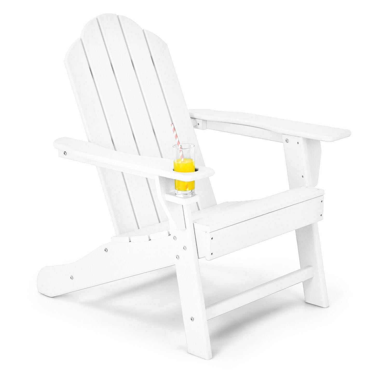 Outdoor Adirondack Chair with Built-in Cup Holder for Backyard Porch-Black