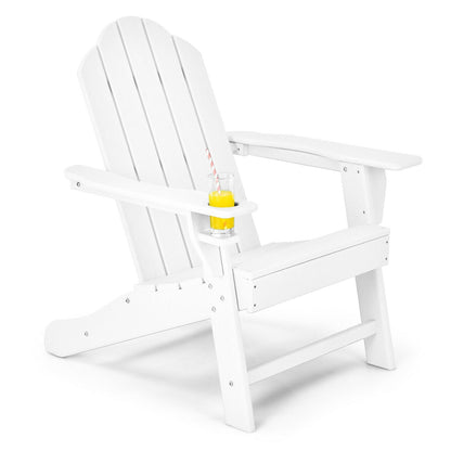 Outdoor Adirondack Chair with Built-in Cup Holder for Backyard Porch-Black