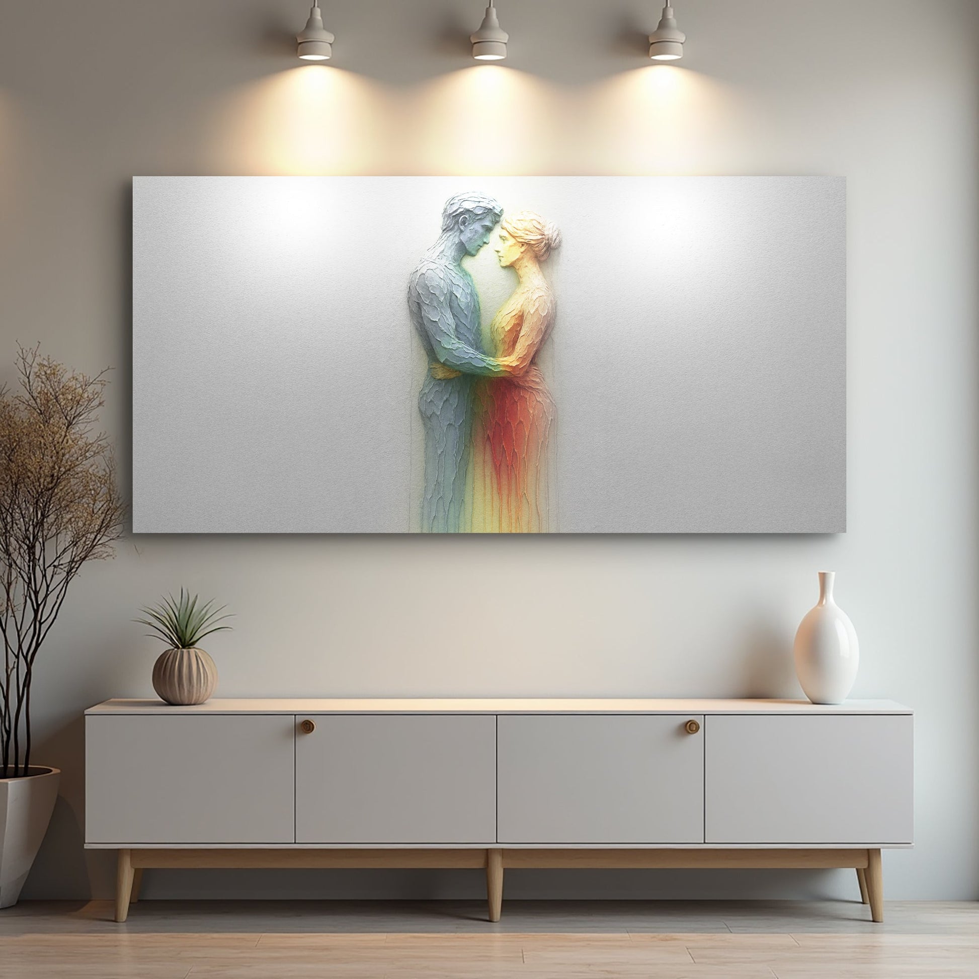 Find Romance Abstract Wall Art canvas rainbow gradient couple embrace Tailored Canvases on Tampa Home & Garden Store