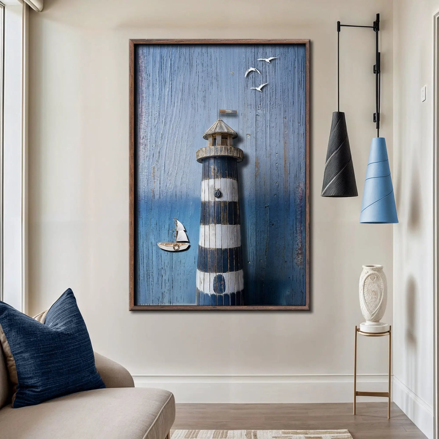 Wooden Lighthouse Coastal Wall Art III canvas with distressed backdrop Tailored Canvases on Tampa Home & Garden Store