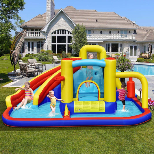 7-in-1 Inflatable Water Slide with 735W Air Blower and Splash Pool - Tampa Home & Garden Store
