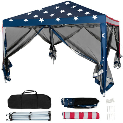 GemGear 10 ft x 10 ft patriotic pop-up canopy tent with star navy top and mesh sides on Tampa Home & Garden Store