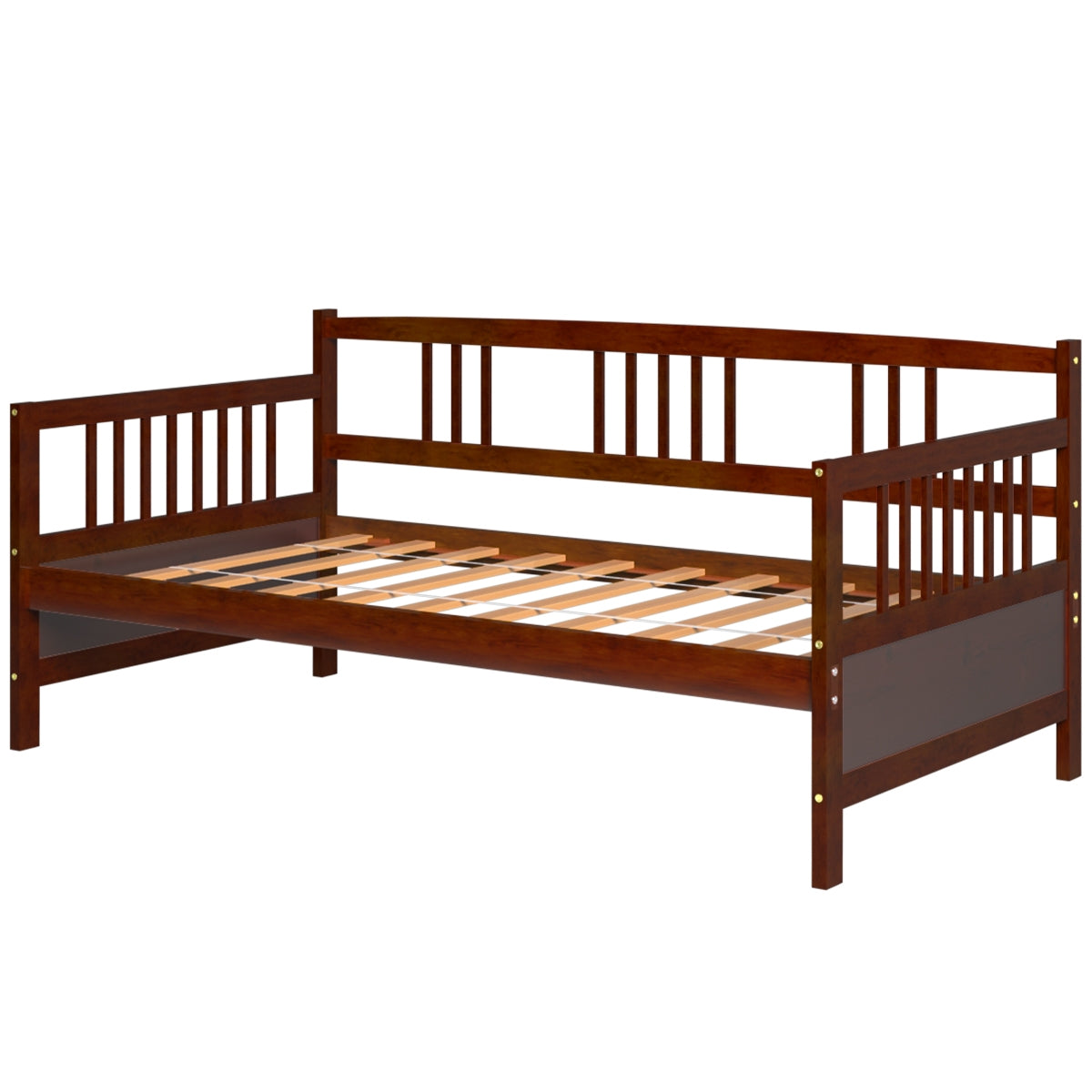 Sofá cama de madera con lamas y barandillas, tamaño individual - Cerezo
