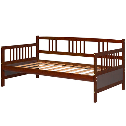 Sofá cama de madera con lamas y barandillas, tamaño individual - Cerezo