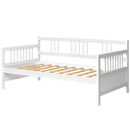 Sofá cama de madera con lamas y barandillas, tamaño individual - Cerezo