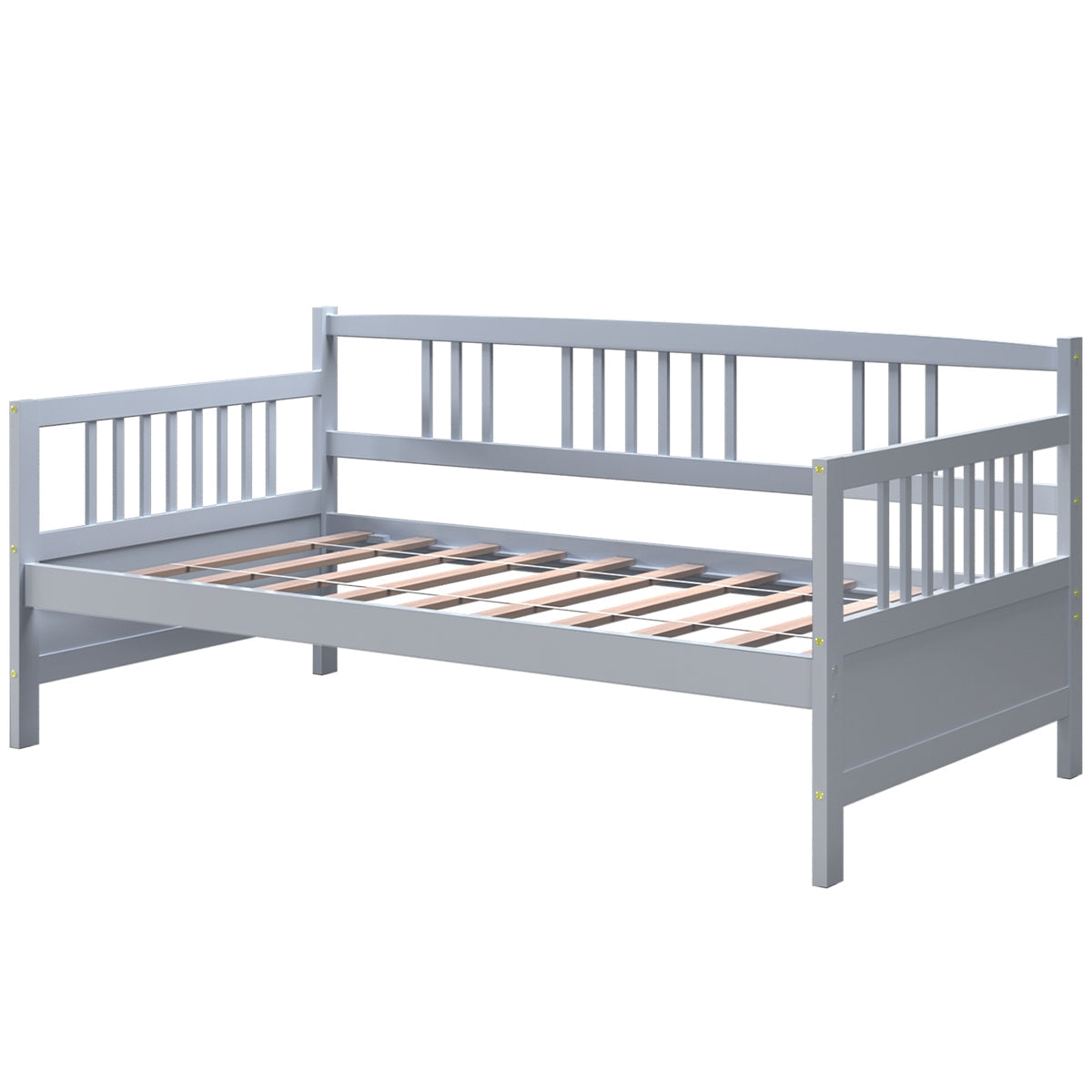Sofá cama de madera con lamas y barandillas, tamaño individual - Cerezo
