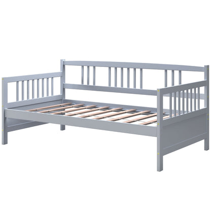 Sofá cama de madera con lamas y barandillas, tamaño individual - Cerezo