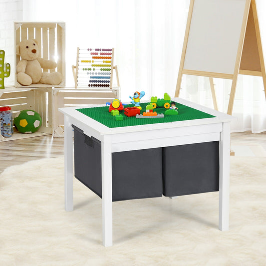 2-in-1 Kids Double-sided Activity Building Block Table with Drawers-White - Tampa Home & Garden Store