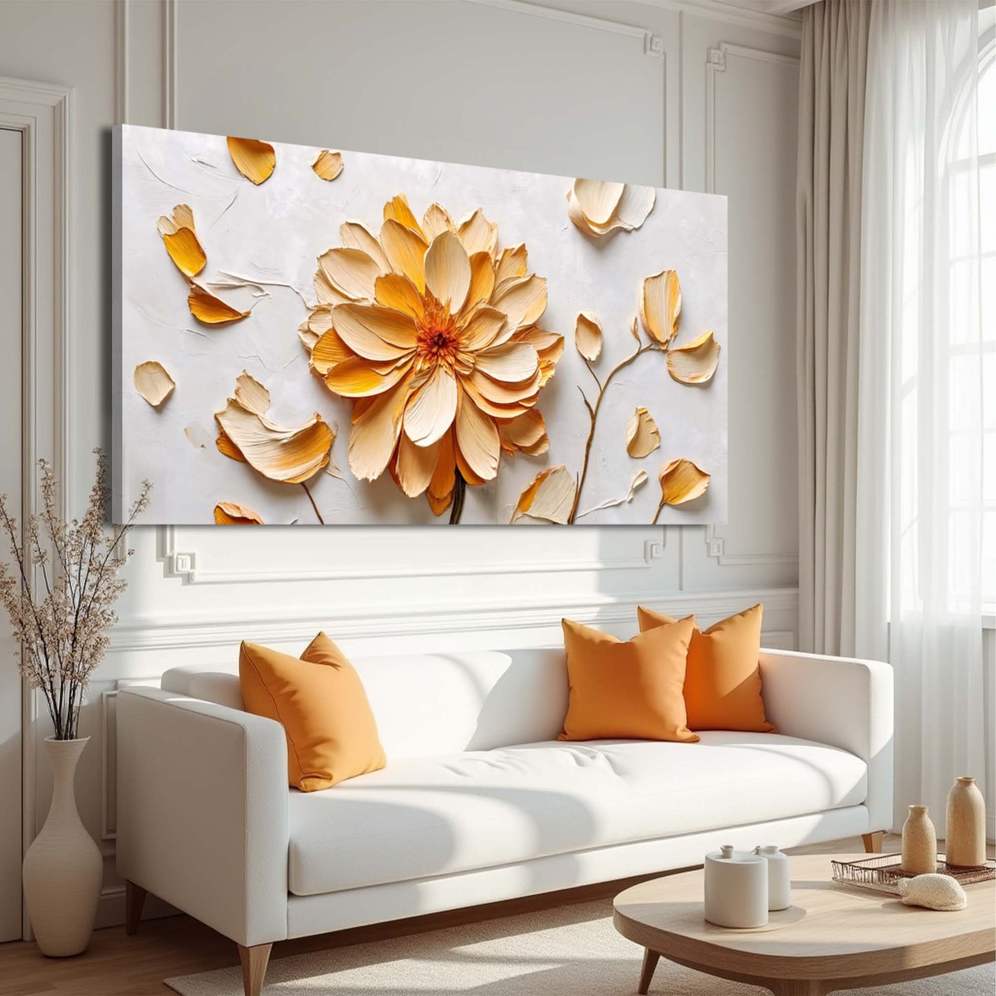 Golden Dandelion Minimalist Abstract Wall Art III canvas by Tailored Canvases orange petals on Tampa Home & Garden Store