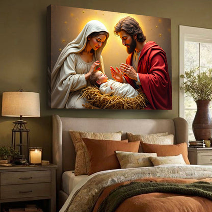 3D Faith Wall Art VI canvas by Tailored Canvases warm nativity scene in a manger on Tampa Home & Garden Store