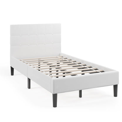 Cama de plataforma con cabecero tapizado con botones - Beige