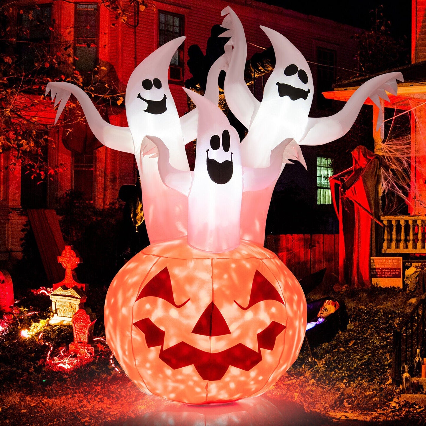 DirectDeals 6 ft inflatable Halloween ghosts with rotating lamp atop pumpkin base on Tampa Home & Garden Store