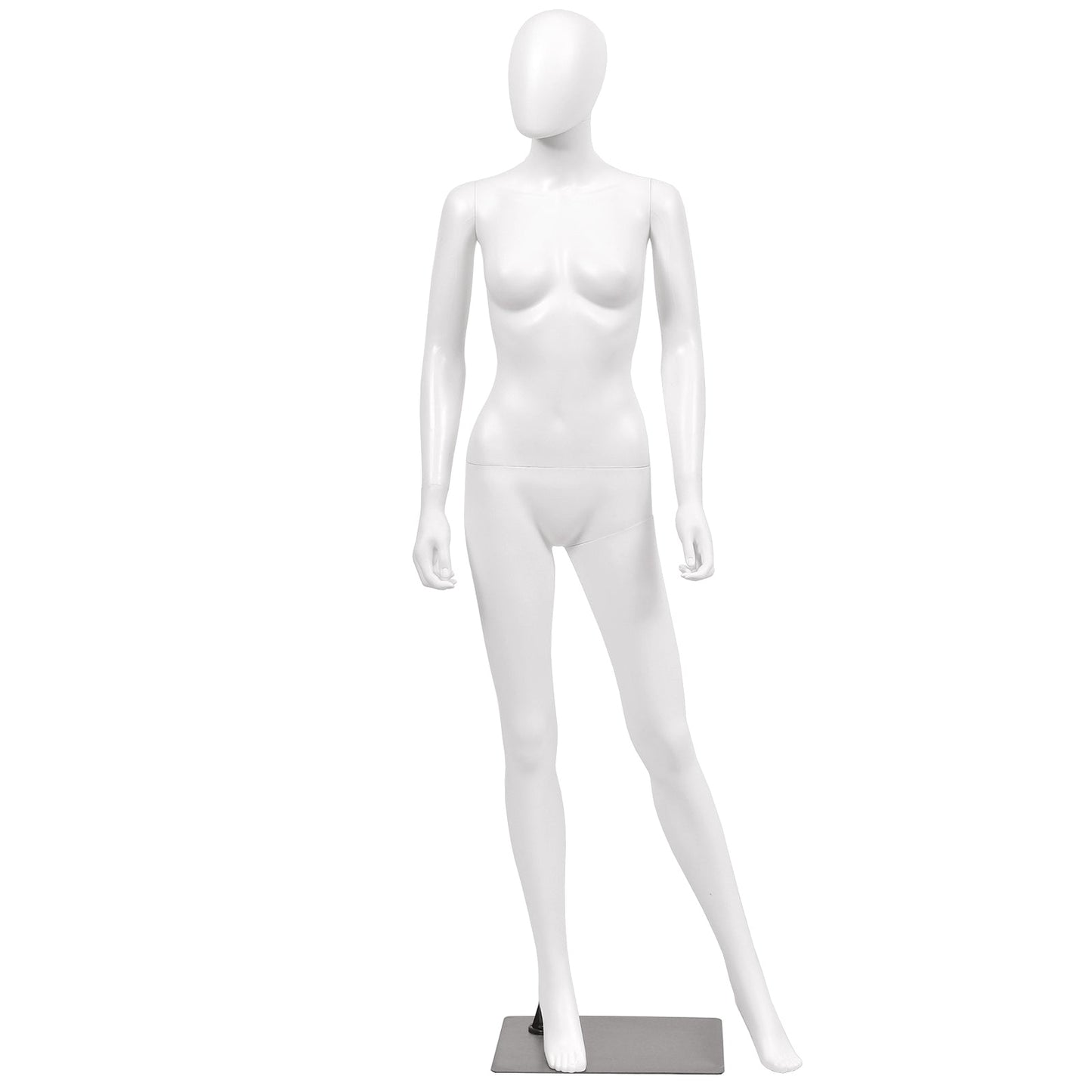 Maniquí femenino de cuerpo entero de 1,76 m con cabeza ovalada y base metálica