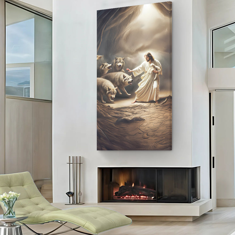 Jesus Protects The Lamb From Wolves Faith Wall Art VII canvas by Tailored Canvases on Tampa Home & Garden Store