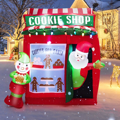 6.3 ft inflatable Gingerbread Cookie Shop with Santa DirectDeals, red-green holiday display on Tampa Home & Garden Store