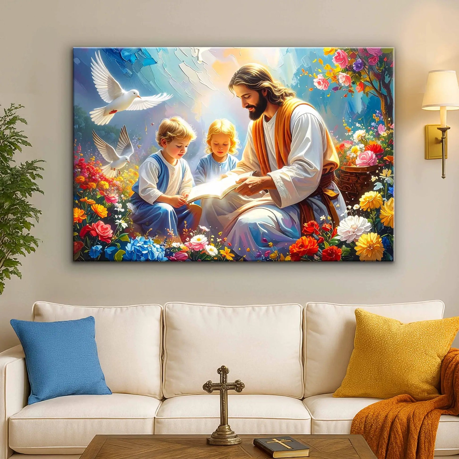 Jesus With Children Faith Wall Art IV, Jesus blessing children among doves and flowers on Tampa Home & Garden Store