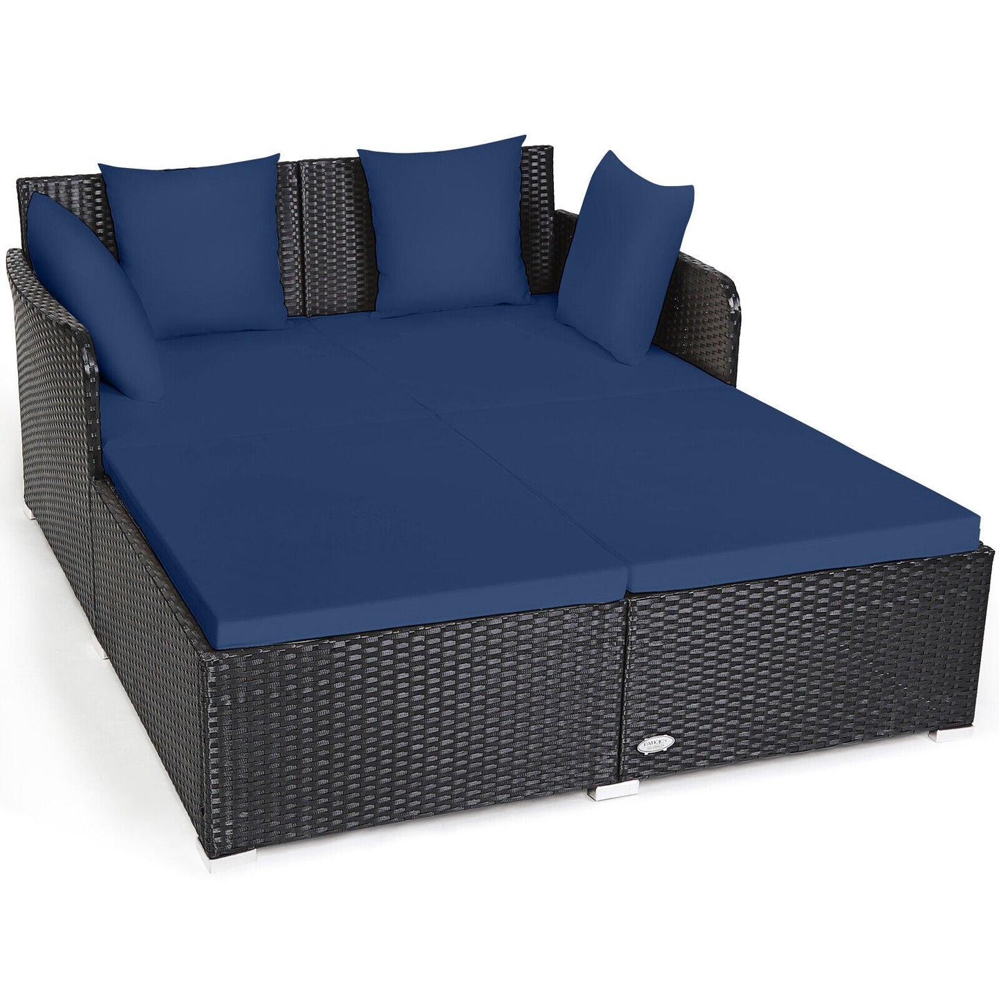 Tumbona de ratán espaciosa para exteriores con cojines y almohadas tapizados - Gris