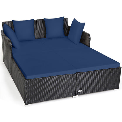 Tumbona de ratán espaciosa para exteriores con cojines y almohadas tapizados - Gris