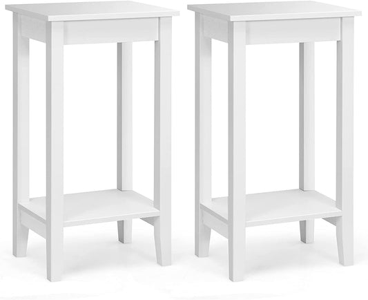 Set of 2 Versatile 2-Tier End Table with Storage Shelf-White - Tampa Home & Garden Store