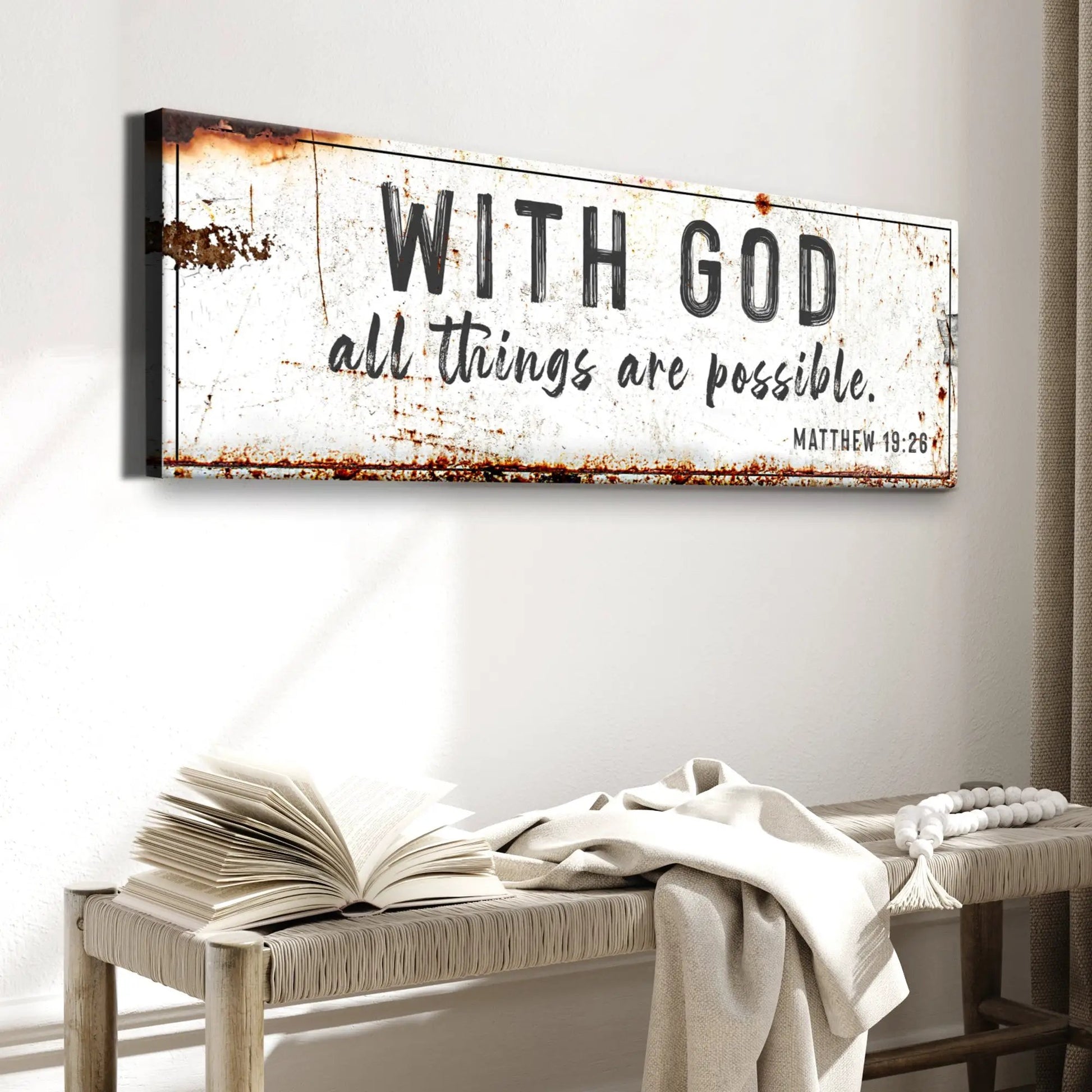 Canvas sign by Tailored Canvases, distressed white with rust and black lettering on Tampa Home & Garden Store