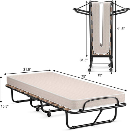 Cama plegable de 75 x 31.5 pulgadas con colchón de espuma viscoelástica para adultos