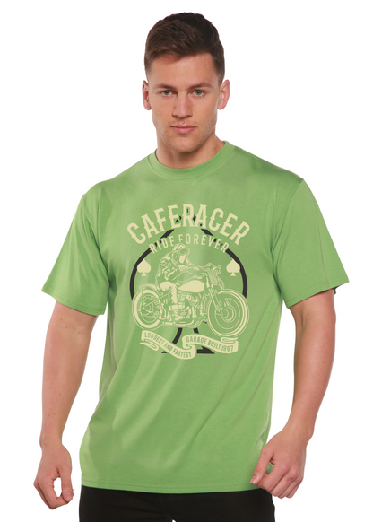 Caferacer Ride Forever men's shirt lime green motorcycle print bamboo viscose/organic cotton on Tampa Home & Garden Store