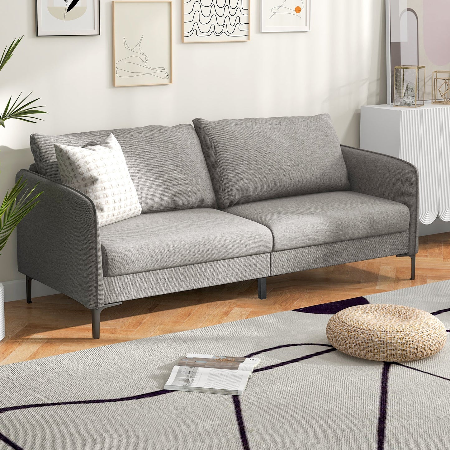Moderno sofá biplaza de 76 pulgadas para apartamento o dormitorio con patas de metal - Gris