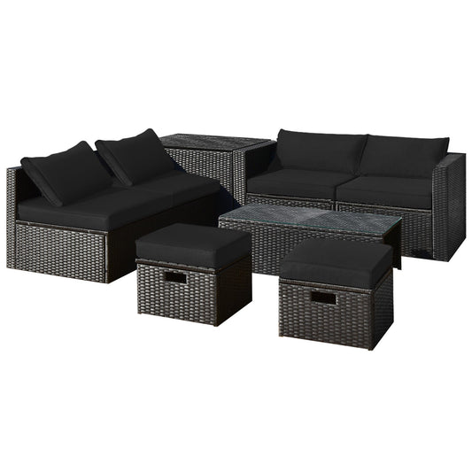 8 Pieces Patio Rattan Storage Table Furniture Set-Black - Tampa Home & Garden Store