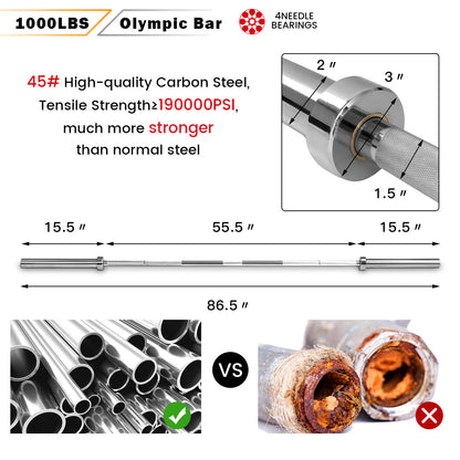 1000 lbs Weight Lifting Barbell DirectDeals Olympic chrome steel 86.5in long with 15.5in sleeves on Tampa Home & Garden Store