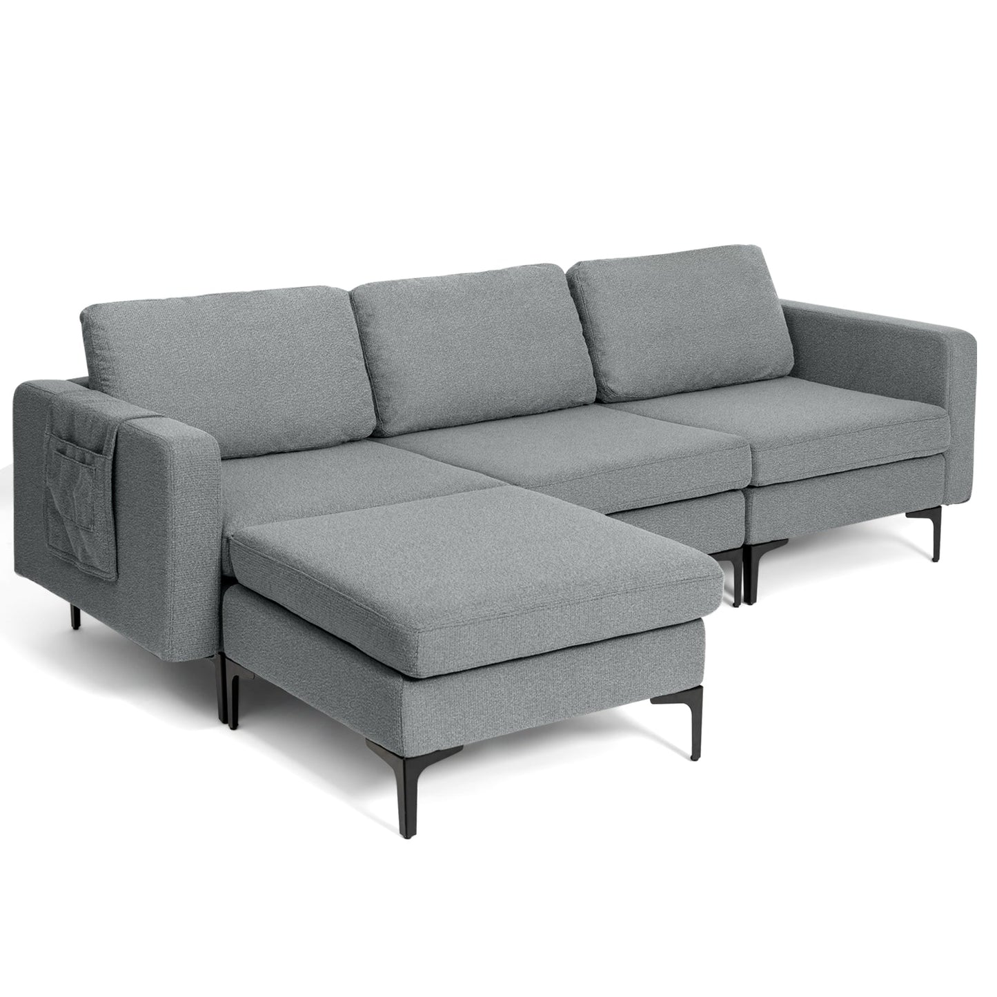 Sofá seccional modular en forma de L de 3 plazas con chaise reversible y 2 puertos USB - Verde