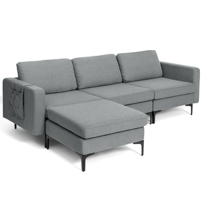 Sofá seccional modular en forma de L de 3 plazas con chaise reversible y 2 puertos USB - Verde
