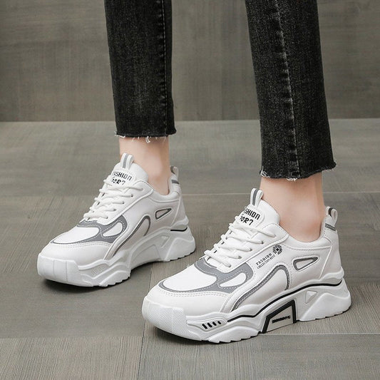 Stevvex women's chunky sneakers, white with grey panels, lace-up, lightweight casual wear on Tampa Home & Garden Store