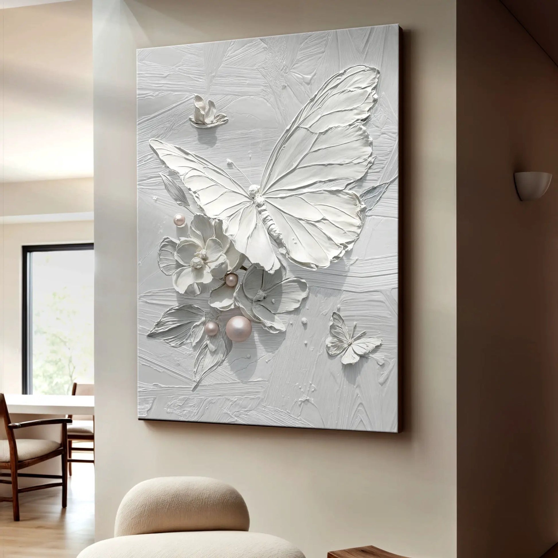 White butterfly wall art canvas with textured butterfly relief by Tailored Canvases on Tampa Home & Garden Store